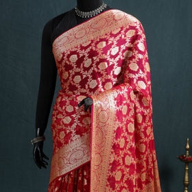 Red - Banarasi Pure Handwoven Georgette Zari Work Saree 01