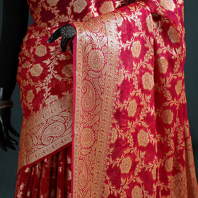 Red - Banarasi Pure Handwoven Georgette Zari Work Saree 01
