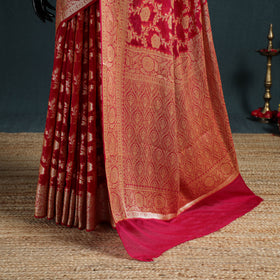 Red - Banarasi Pure Handwoven Georgette Zari Work Saree 01