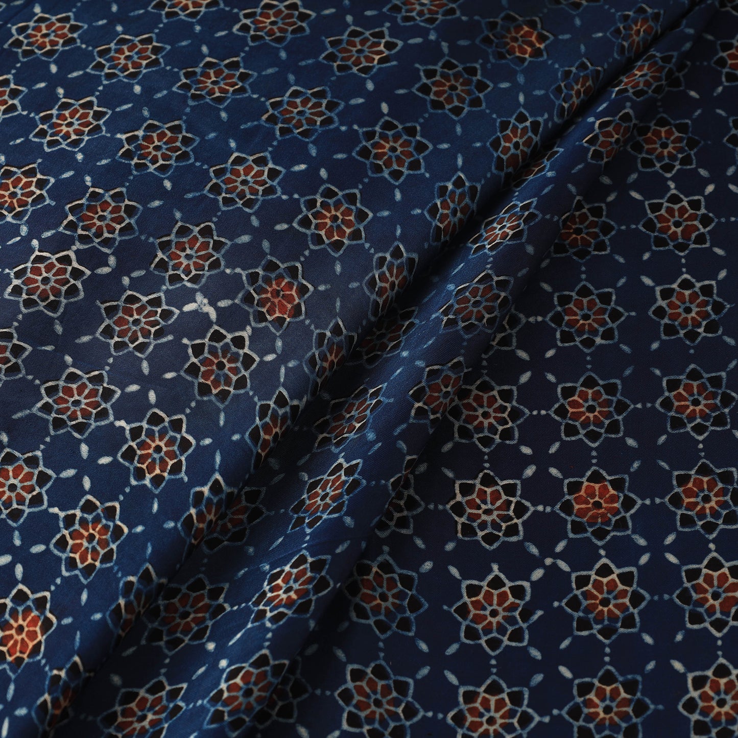 Blue - Modal Silk Ajrakh Print Fabric 16