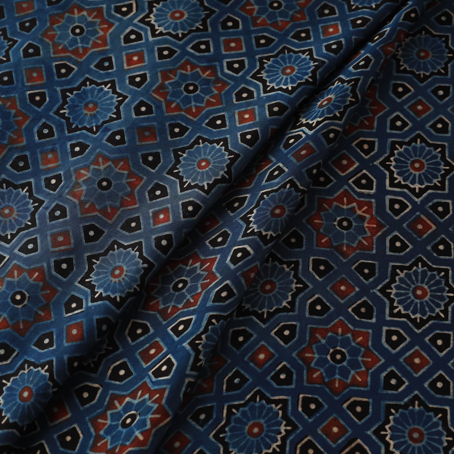 Blue - Modal Silk Ajrakh Print Fabric 17