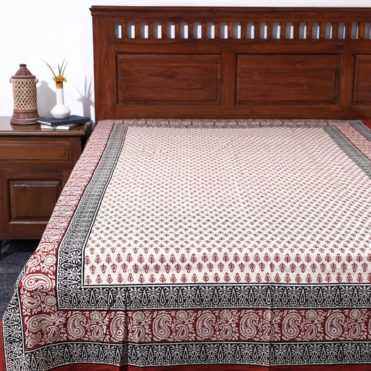 Red - Bagru Hand Block Printed Cotton Single Bed Cover (90 x 60 in)