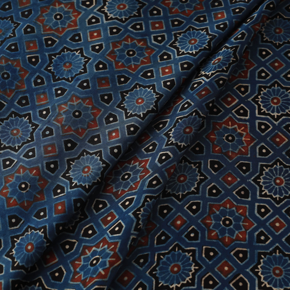 Blue - Modal Silk Ajrakh Print Fabric 17