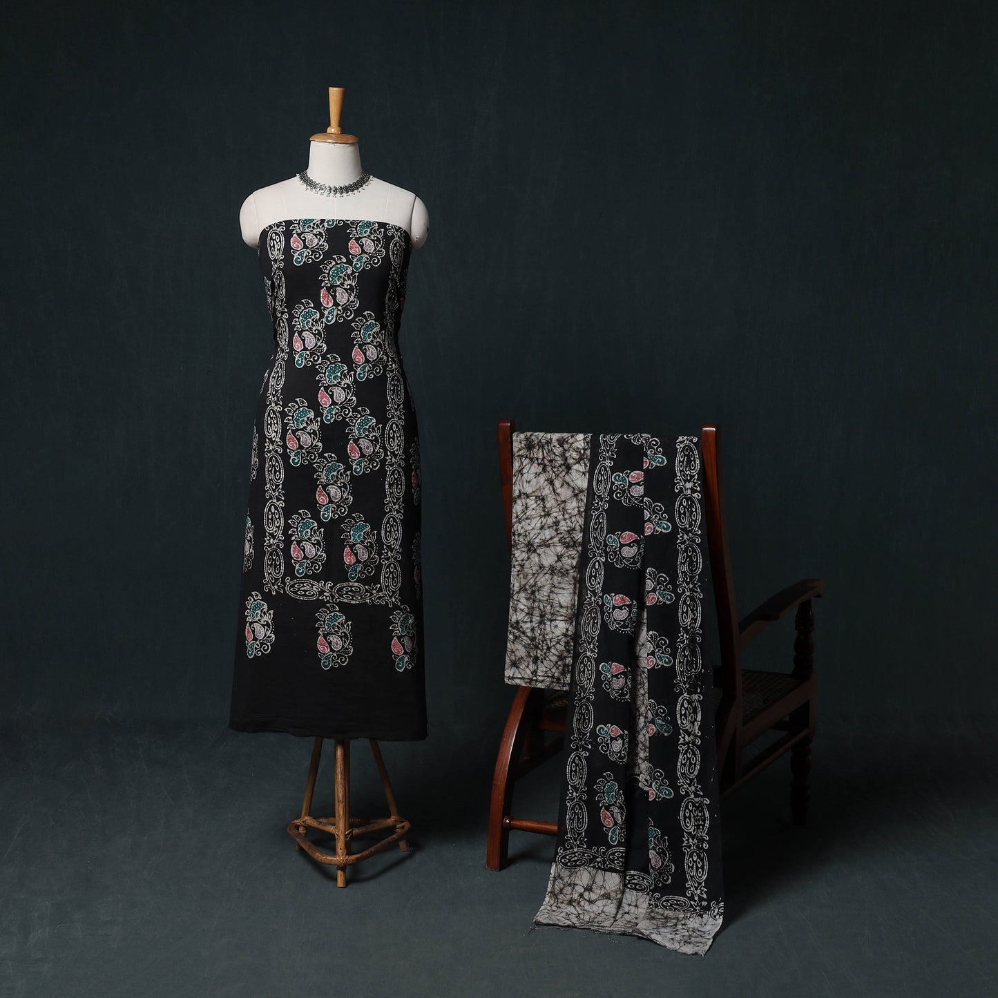 Indonesian Hand Batik Print Cotton 3pc Unstitched Dress Material Suit Set 03