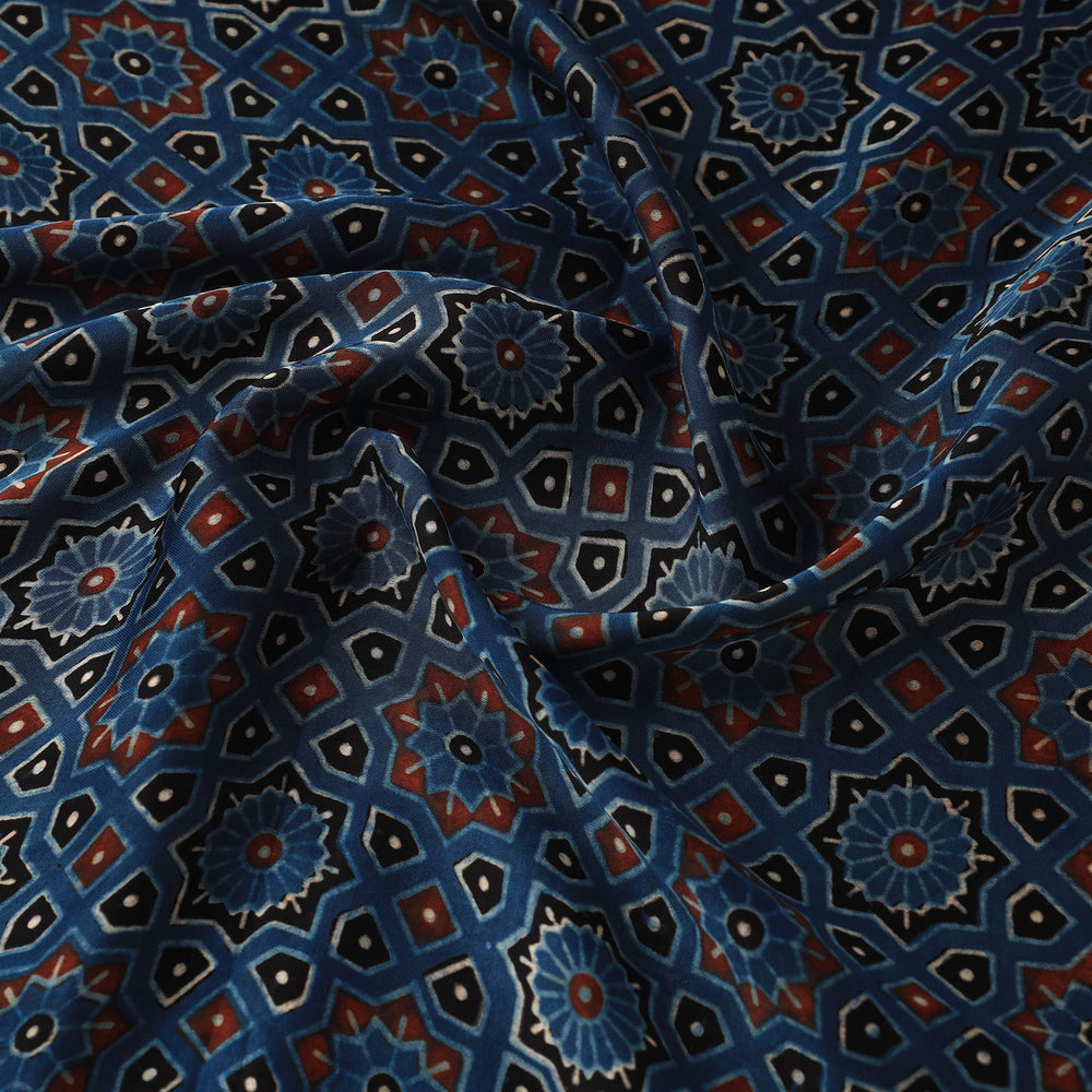 Blue - Modal Silk Ajrakh Print Fabric 17