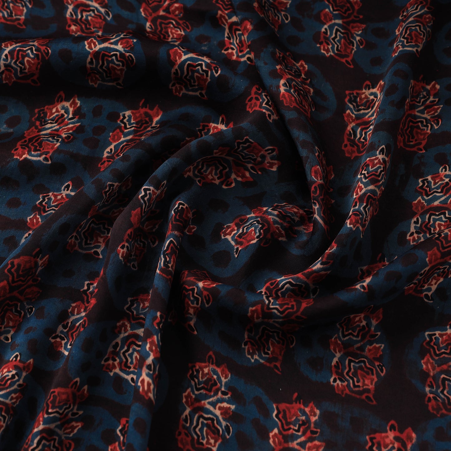 Blue - Modal Silk Ajrakh Print Fabric 18