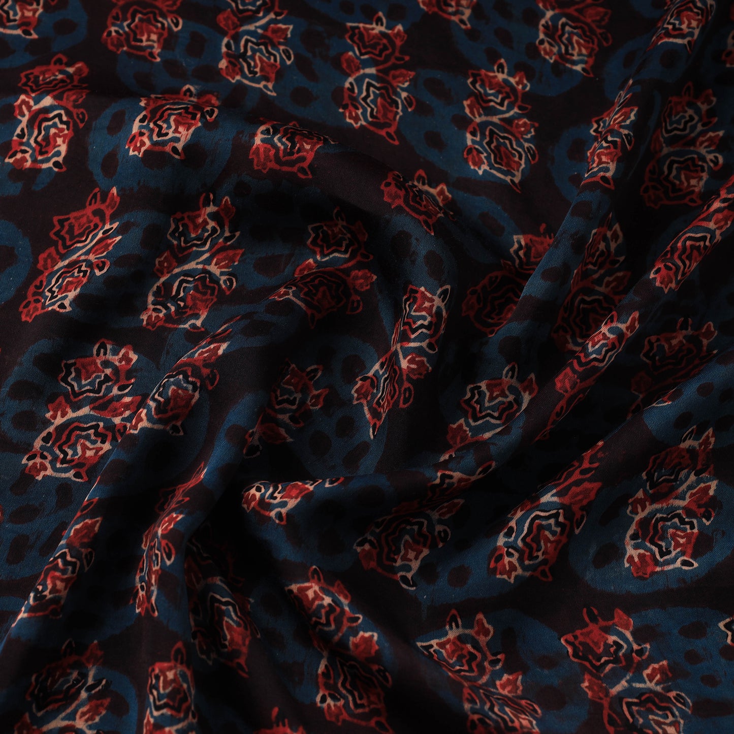 Blue - Modal Silk Ajrakh Print Fabric 18