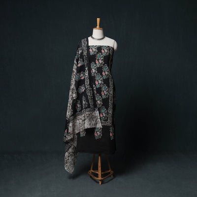 Indonesian Hand Batik Print Cotton 3pc Unstitched Dress Material Suit Set 03