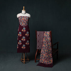 Indonesian Hand Batik Print Cotton 3pc Unstitched Dress Material Suit Set 04