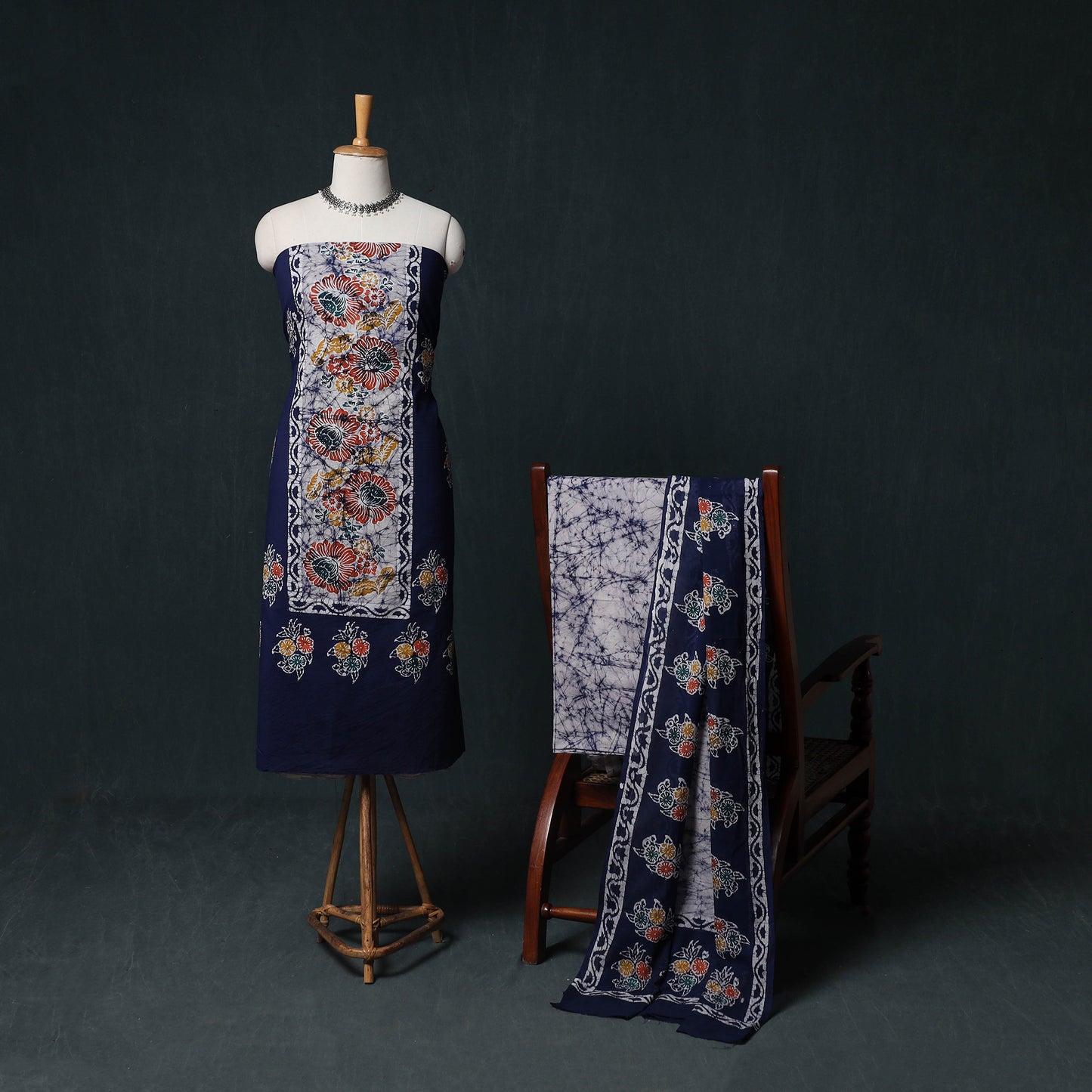 Indonesian Hand Batik Print Cotton 3pc Unstitched Dress Material Suit Set 05