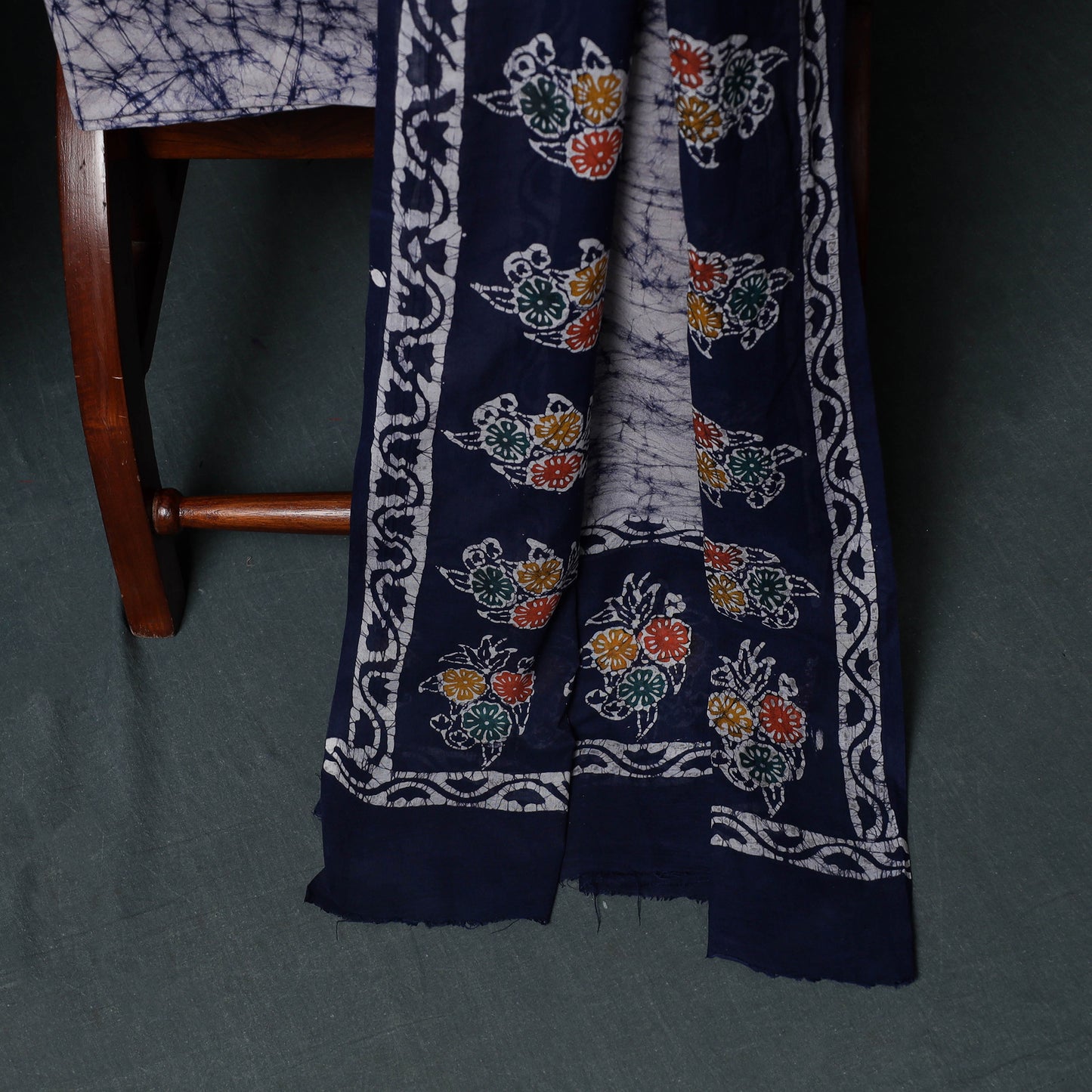 Indonesian Hand Batik Print Cotton 3pc Unstitched Dress Material Suit Set 05