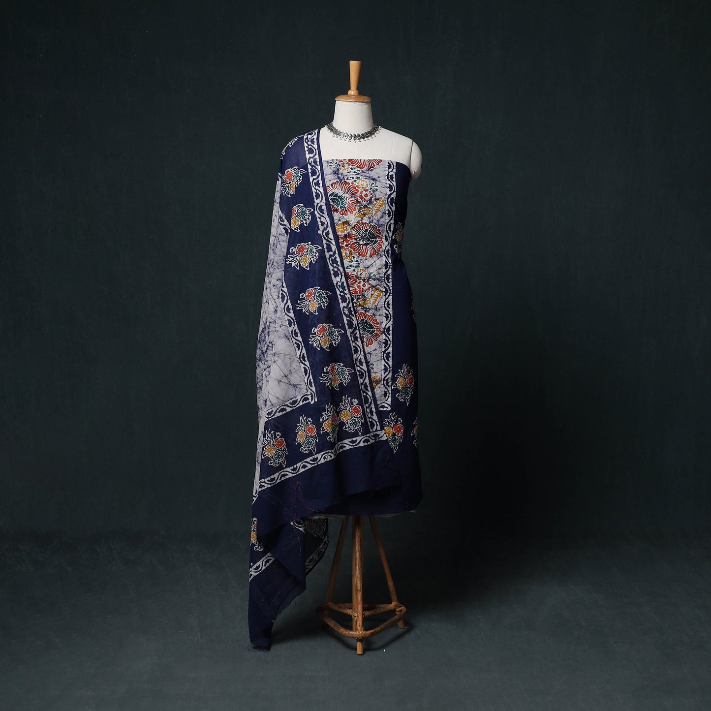 Indonesian Hand Batik Print Cotton 3pc Unstitched Dress Material Suit Set 05