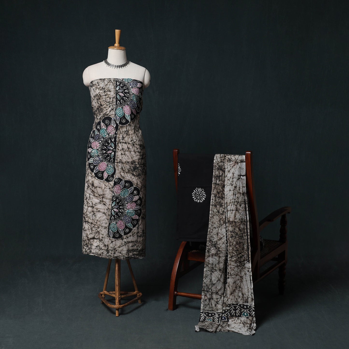 Indonesian Hand Batik Print Cotton 3pc Unstitched Dress Material Suit Set 07