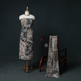 Indonesian Hand Batik Print Cotton 3pc Unstitched Dress Material Suit Set 07