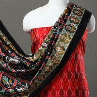 Red - 2pc Mulberry Silk Pochampally Ikat Dress Material Set 01