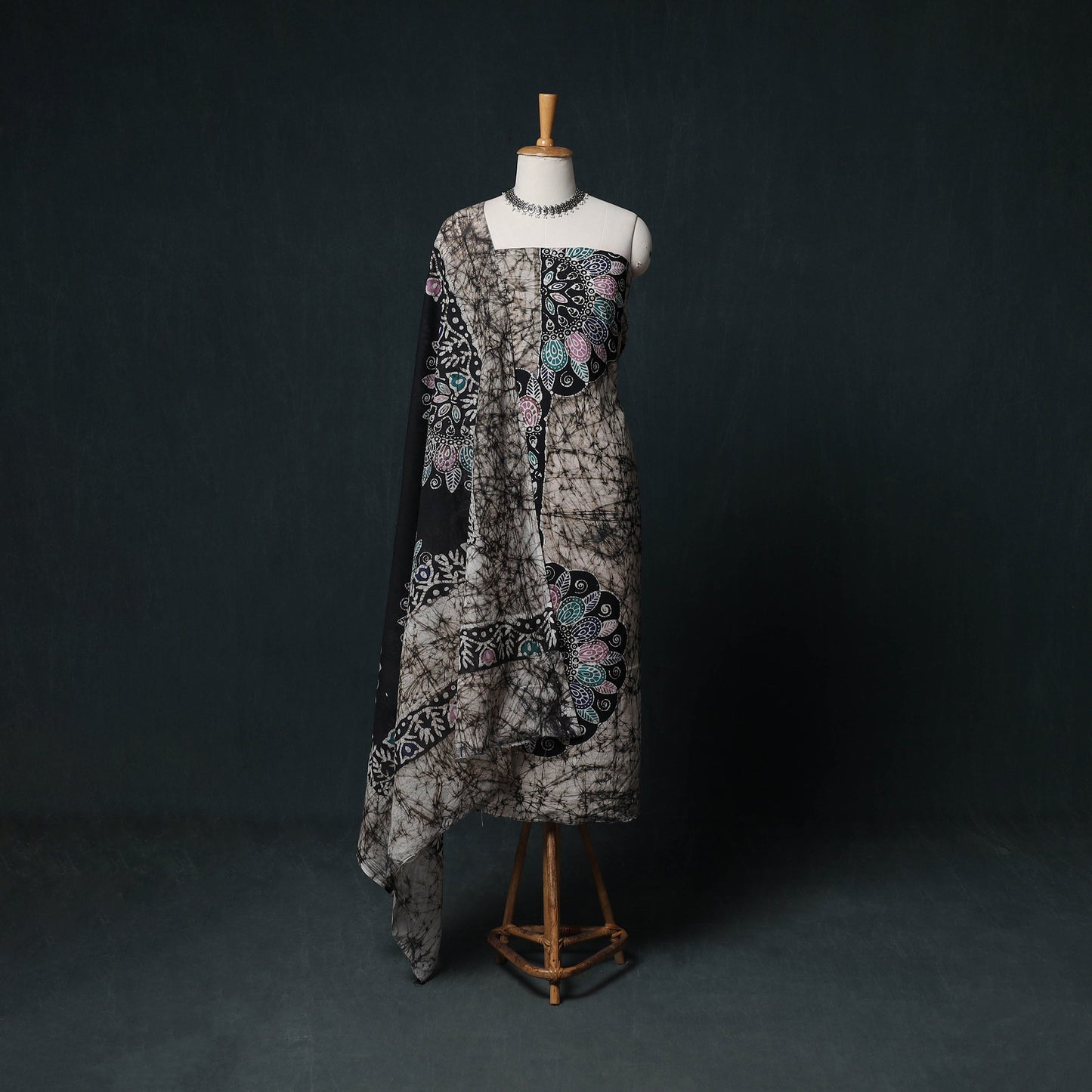 Indonesian Hand Batik Print Cotton 3pc Unstitched Dress Material Suit Set 07