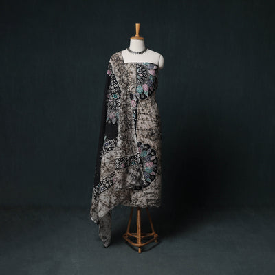 Indonesian Hand Batik Print Cotton 3pc Unstitched Dress Material Suit Set 07