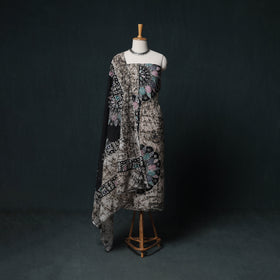Indonesian Hand Batik Print Cotton 3pc Unstitched Dress Material Suit Set 07