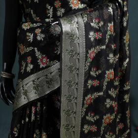 Banarasi Pure Handwoven Georgette Meena Buti Zari Jaal Work Saree 11
