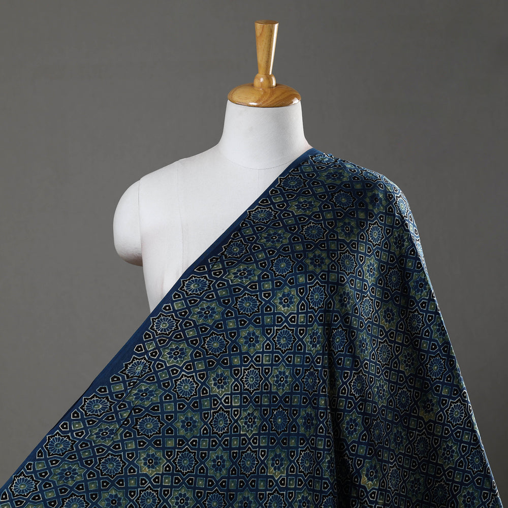 Blue - Modal Silk Ajrakh Print Fabric 11