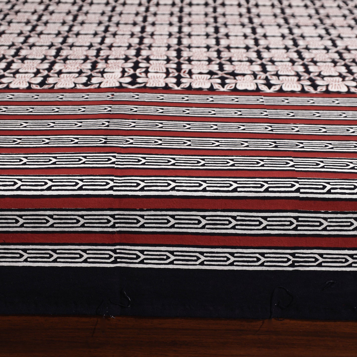 Black - Bagru Hand Block Printed Cotton Single Bed Cover (90 x 60 in)