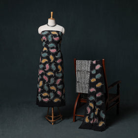 Indonesian Hand Batik Print Cotton 3pc Unstitched Dress Material Suit Set 08