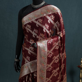 Banarasi Pure Handwoven Georgette Meena Buti Zari Jaal Work Saree 13