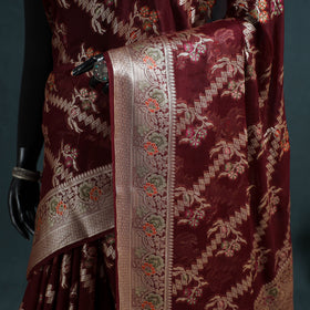Banarasi Pure Handwoven Georgette Meena Buti Zari Jaal Work Saree 13
