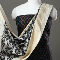 Black - 2pc Mulberry Silk Pochampally Ikat Dress Material Set 05