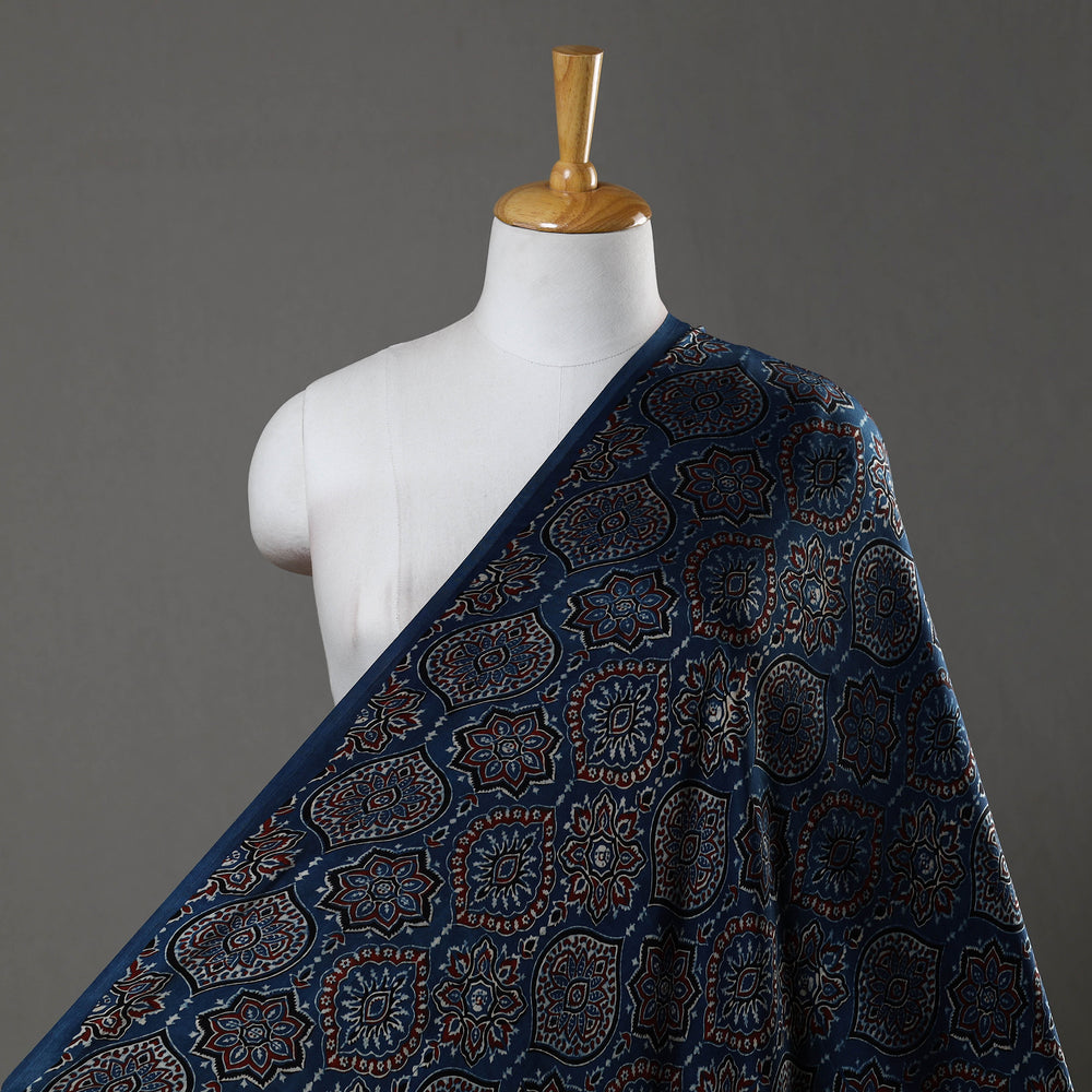 Blue - Modal Silk Ajrakh Print Fabric 14