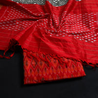 Red - 2pc Mulberry Silk Pochampally Ikat Dress Material Set 10