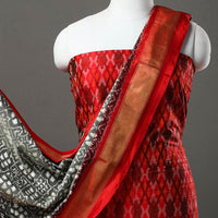 Red - 2pc Mulberry Silk Pochampally Ikat Dress Material Set 11