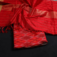 Red - 2pc Mulberry Silk Pochampally Ikat Dress Material Set 11