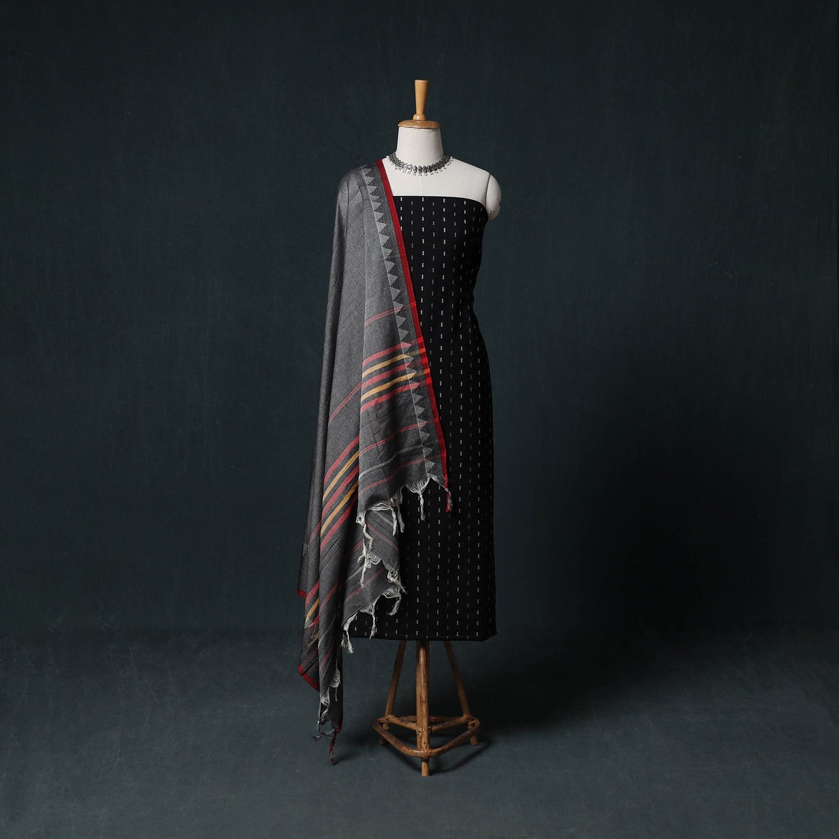Jacquard Cotton Unstitched Dress Material: Kurta & Dupatta with Earrings 01