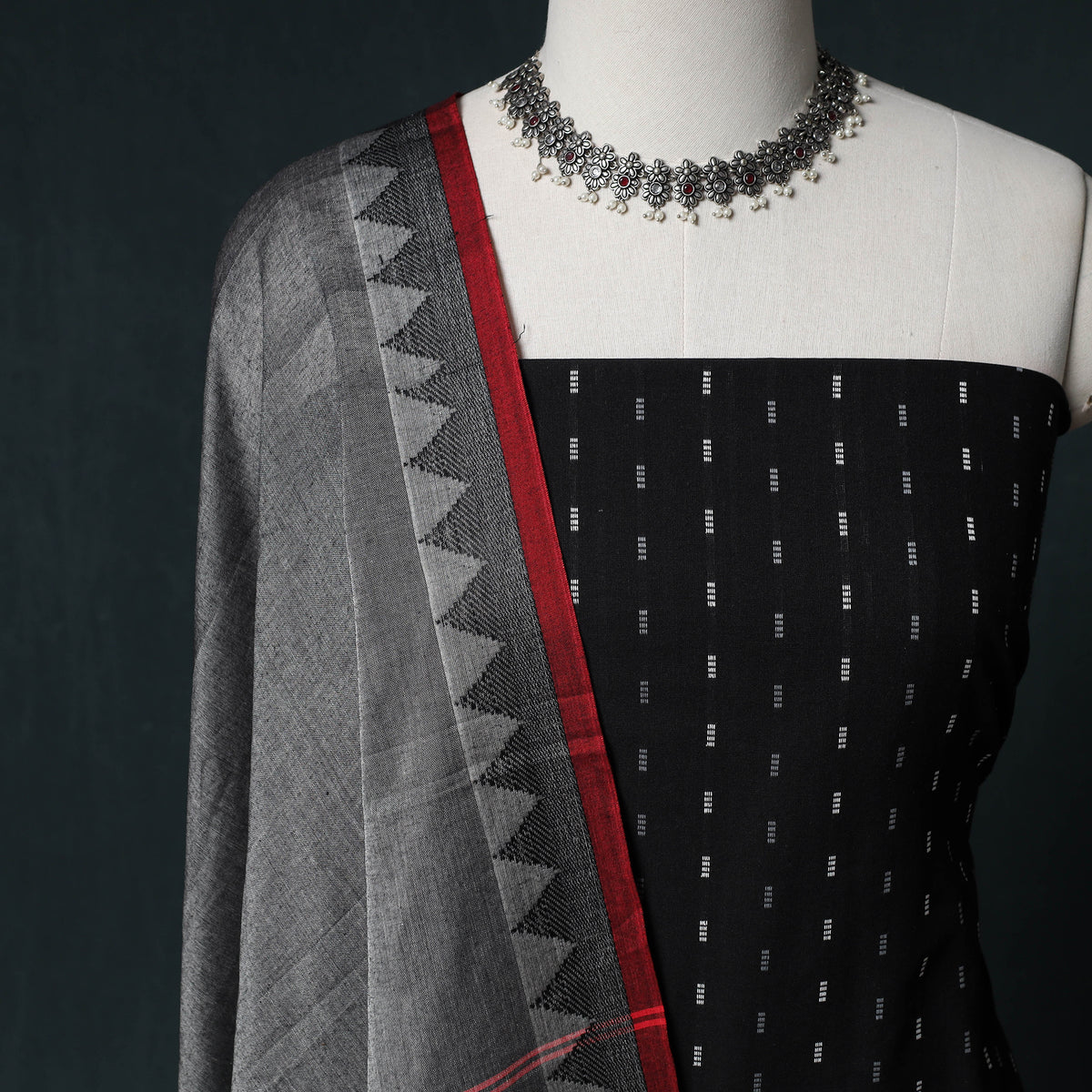Jacquard Cotton Unstitched Dress Material: Kurta & Dupatta with Earrings 01