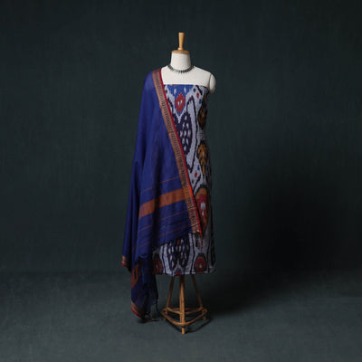 Pochampally Central Asian Ikat Cotton Unstitched Dress Material: Kurta & Dupatta with Earrings 02