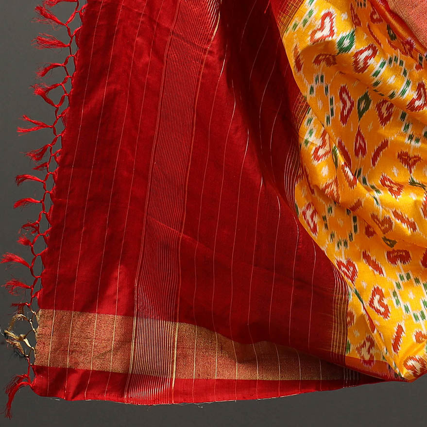 Red - 2pc Mulberry Silk Pochampally Ikat Dress Material Set 15