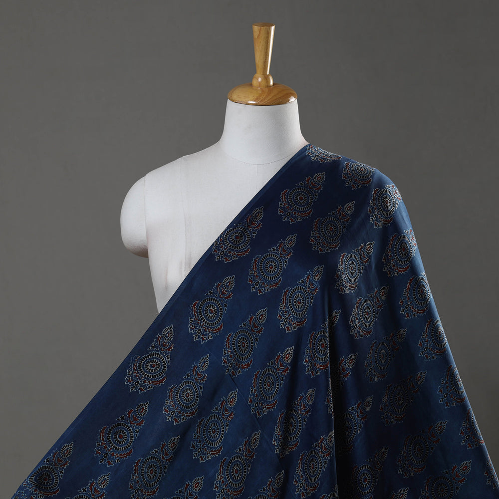 Blue - Modal Silk Ajrakh Print Fabric 01