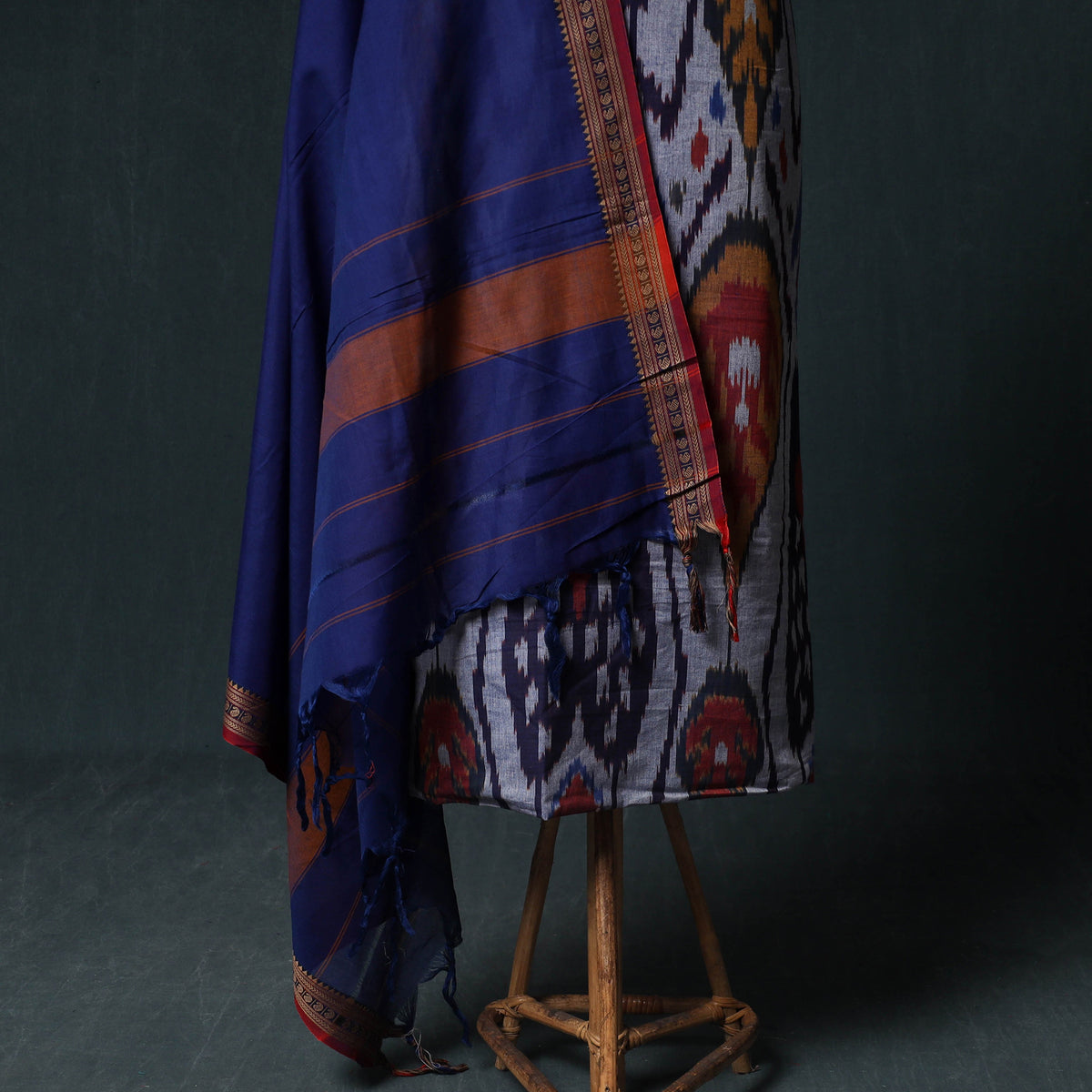 Pochampally Central Asian Ikat Cotton Unstitched Dress Material: Kurta & Dupatta with Earrings 02