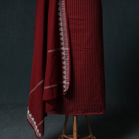 Jacquard Cotton Unstitched Dress Material: Kurta & Dupatta with Earrings 03