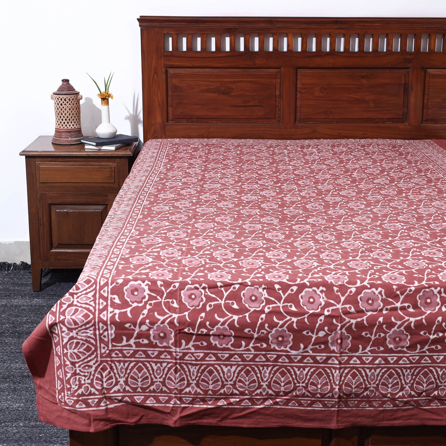 Maroon - Bagru Dabu Hand Block Printed Cotton Single Bed Cover (90 x 60 in)