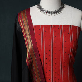 Jacquard Cotton Unstitched Dress Material: Kurta & Dupatta with Earrings 04