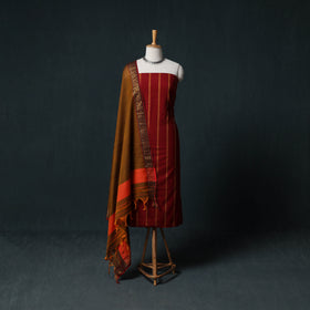 Jacquard Cotton Unstitched Dress Material: Kurta & Dupatta with Earrings 05