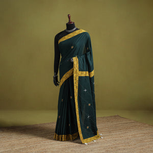 Mul Cotton Ajrakh Patchwork Saree with Tagai Mirror Work 01