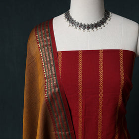 Jacquard Cotton Unstitched Dress Material: Kurta & Dupatta with Earrings 05
