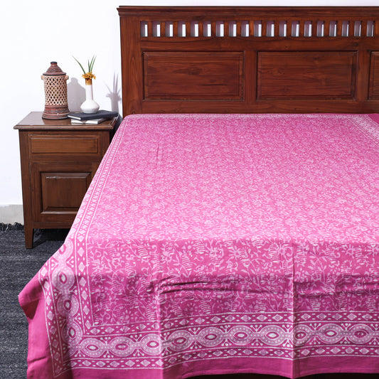 Pink - Bagru Dabu Hand Block Printed Cotton Single Bed Cover (90 x 60 in)