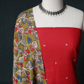 Jacquard Cotton Unstitched Dress Material: Kurta & Dupatta with Earrings 07