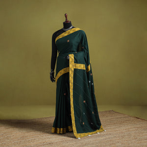 Mul Cotton Ajrakh Patchwork Saree with Tagai Mirror Work 05