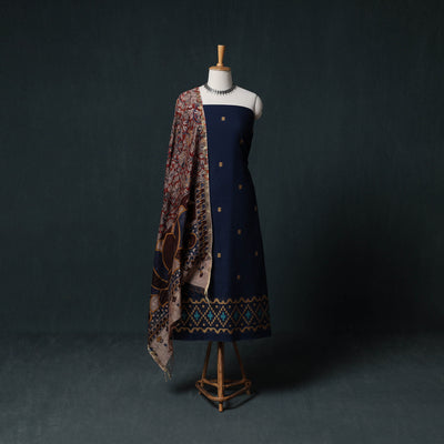 Jacquard Cotton Unstitched Dress Material: Kurta & Dupatta with Earrings 08