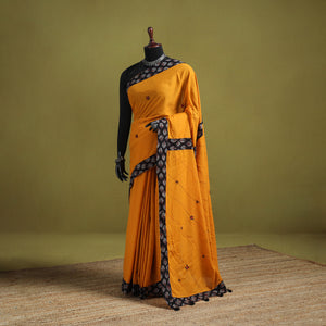 Mul Cotton Ajrakh Patchwork Saree with Tagai Mirror Work 06
